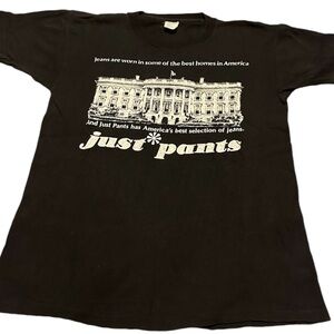 Ultra Rare 1970’s Just Pants Chicago Store Promo For Jeans Black T Shirt Sz L